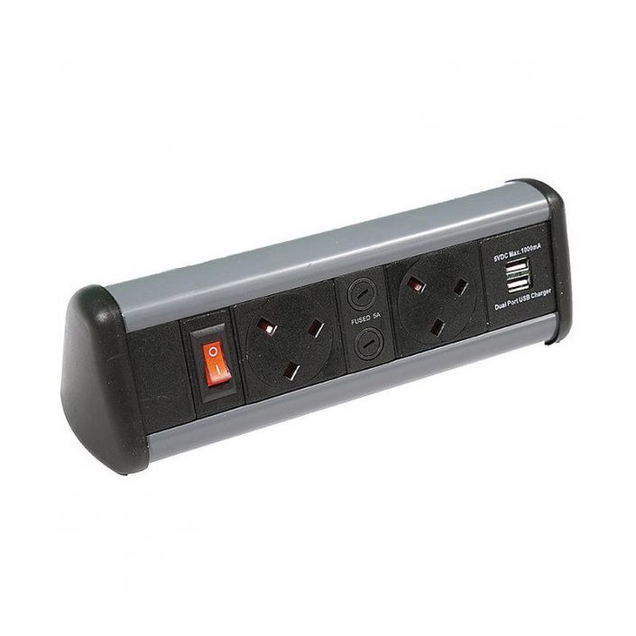 Desktop Unit with 2 x UK Sockets and 1 x Dual USB Charger