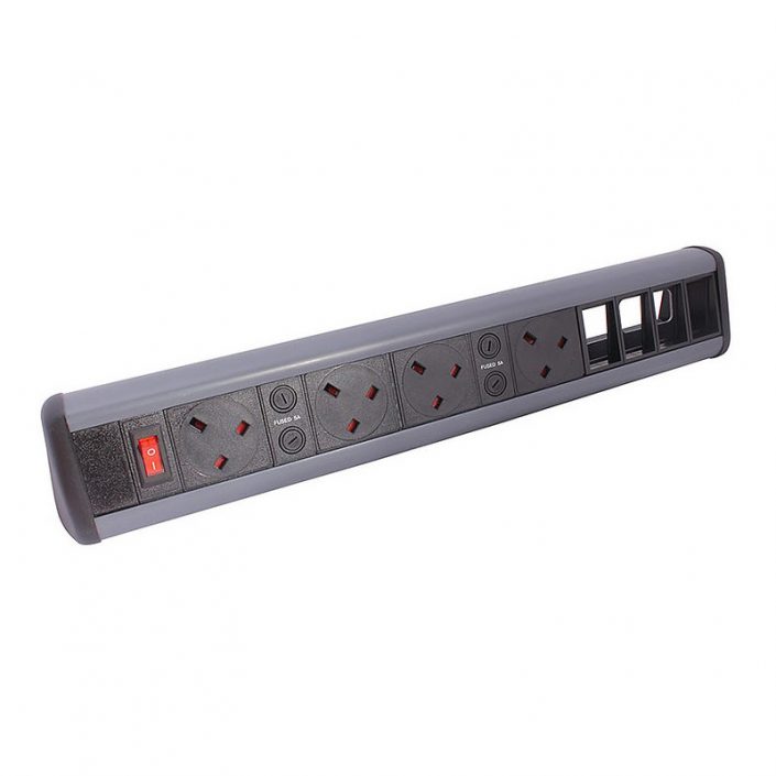 Desktop Unit with 4 x UK Sockets 4 x 6C Cutouts and Master Switch