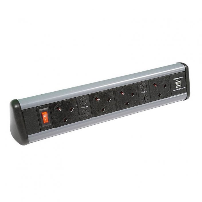 Desktop Unit with 4 x UK Sockets and 1 x Dual USB Charger