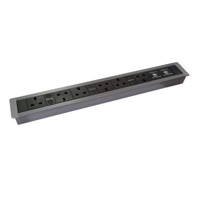 Surface Mount In Desk Unit with 6 x UK Sockets and 2 x Dual USB Charger