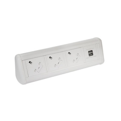 MAXI Desktop Unit 3 x UK Socket and 1 x Dual USB Charger in White