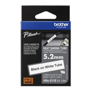 Brother HSe-211E Heat Shrink Tube Tape Cassette - Black on White, 5.2mm wide